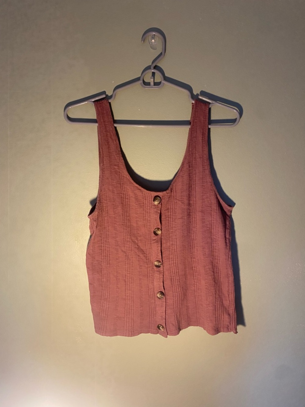 American Eagle Outfitters Mauve Ribbed Button-Front Tank Top